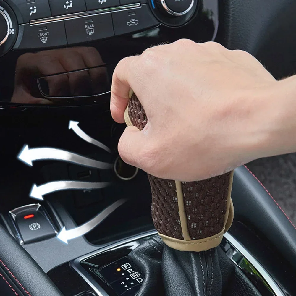 Genuine Leather Gear Shift Knob Cover – Black With Red Stitching, Clip-On Design