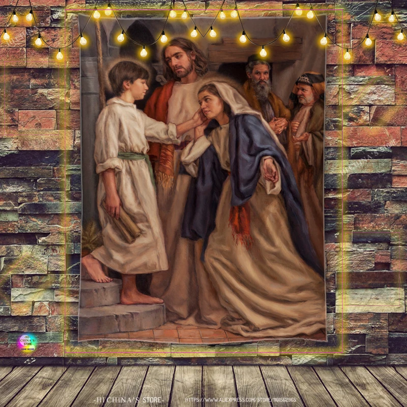 Jesus Tapisserie Christus Wand kunst Engel Schlafzimmer Wohnzimmer Dekor weise Männer böhmische Jungfrau Mary Wandbehang nach Hause Dedoration – Detail 5