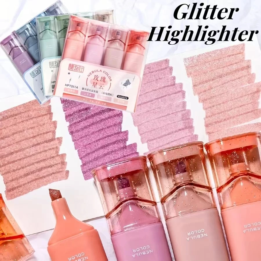 

4pcs/set Morandi Color Marker Glitter Highlighter Flexible Line Width Art Painting Markers For Student DIY Stationery Supply