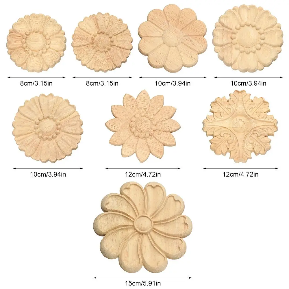 Natural Floral Carved Wooden Decorative Figurine Craft Frame and Corner Applique