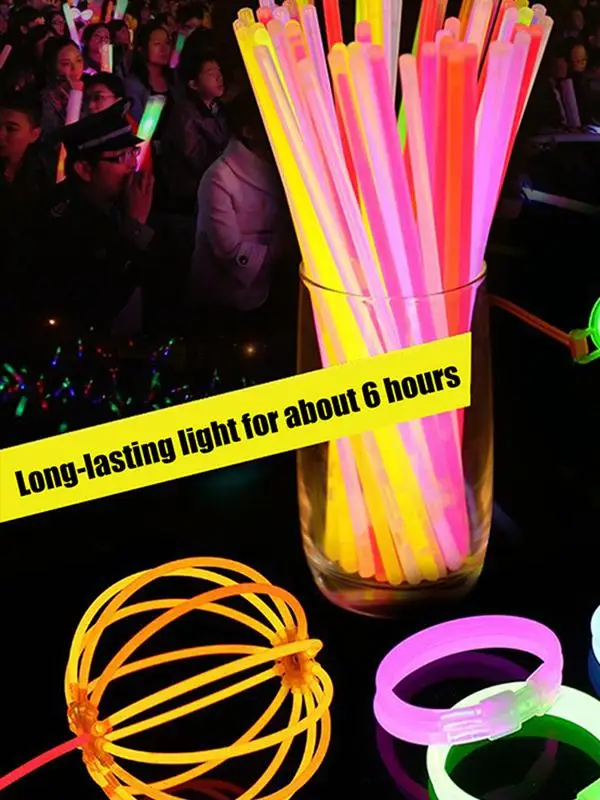 

100 Glow Sticks Party Supplies Long-Lasting Lighting Bracelets Bright Colorful Light Stick Party Fluorescent Sticks DIY Necklace