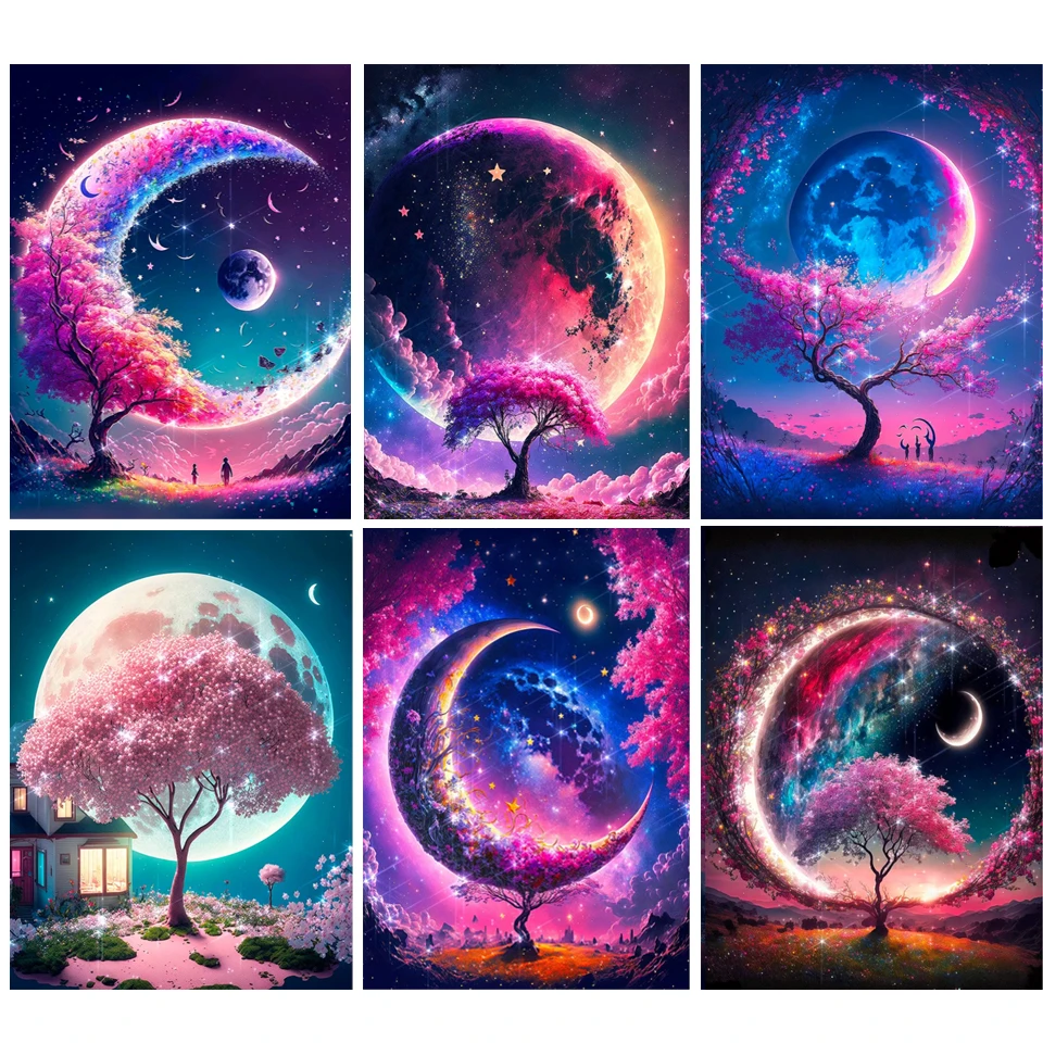 New 5D DIY Diamond Painting Book Landscape Tree Moon Waterfall Diamond  Mosaic Embroidery Rhinestones Picture Home Decoration