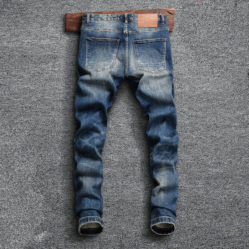 Fashion Designer Men Jeans High Quality Retro Blue Elastic Stretch Slim Fit Ripped Jeans Men Trousers Vintage Denim Pants Hombre