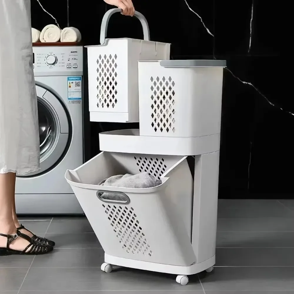 Dirty Clothes Storage Basket with Wheels Thickened Storage Rack Household Bucket Laundry Basket Bathroom Shelves