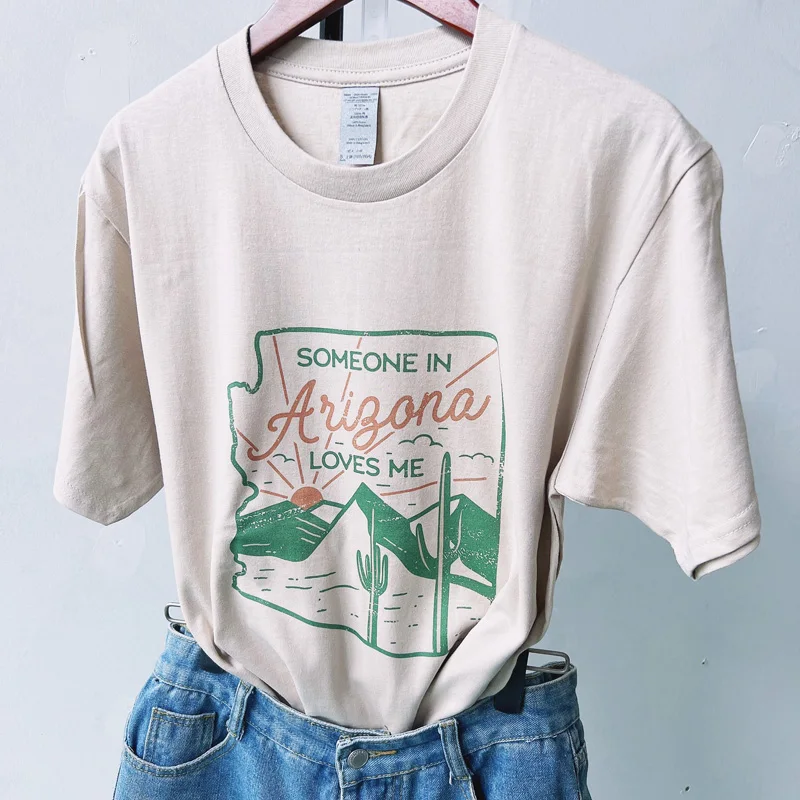 

2022 Arizona Love Funny Printed T Shirt Retro desert Tees Women Short Sleeve Cotton Fashion O-Neck Printing Tops