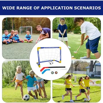 Hover Soccer Hockey Balls Anti-Bump High-Elasticity 2 In 1 Hockey Toys Hockey Net Targets Hockey Stick Mini Soccer Set For Kids 5