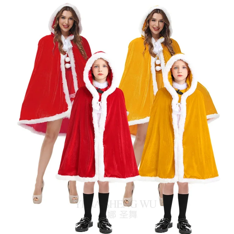 

Christmas Costume Women Cloak Stage Performance Party Costume Lucky Red Cape Cosplay Clothing Velvet Hooded Cape Santa Costumes