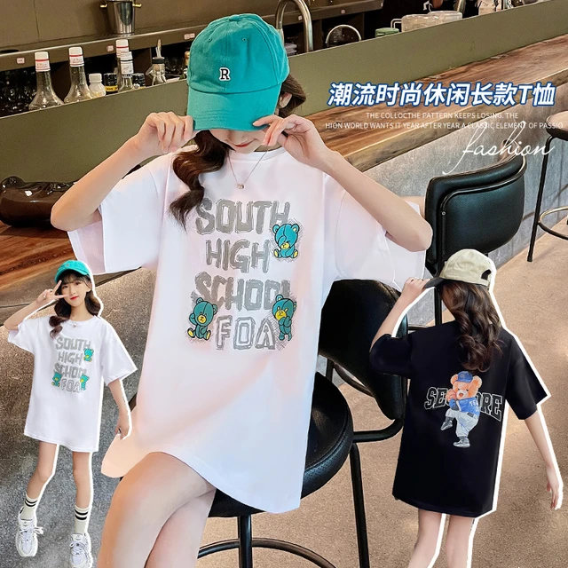 Teenage girls Letter Long T-Shirts Summer Tops Short Sleeve
