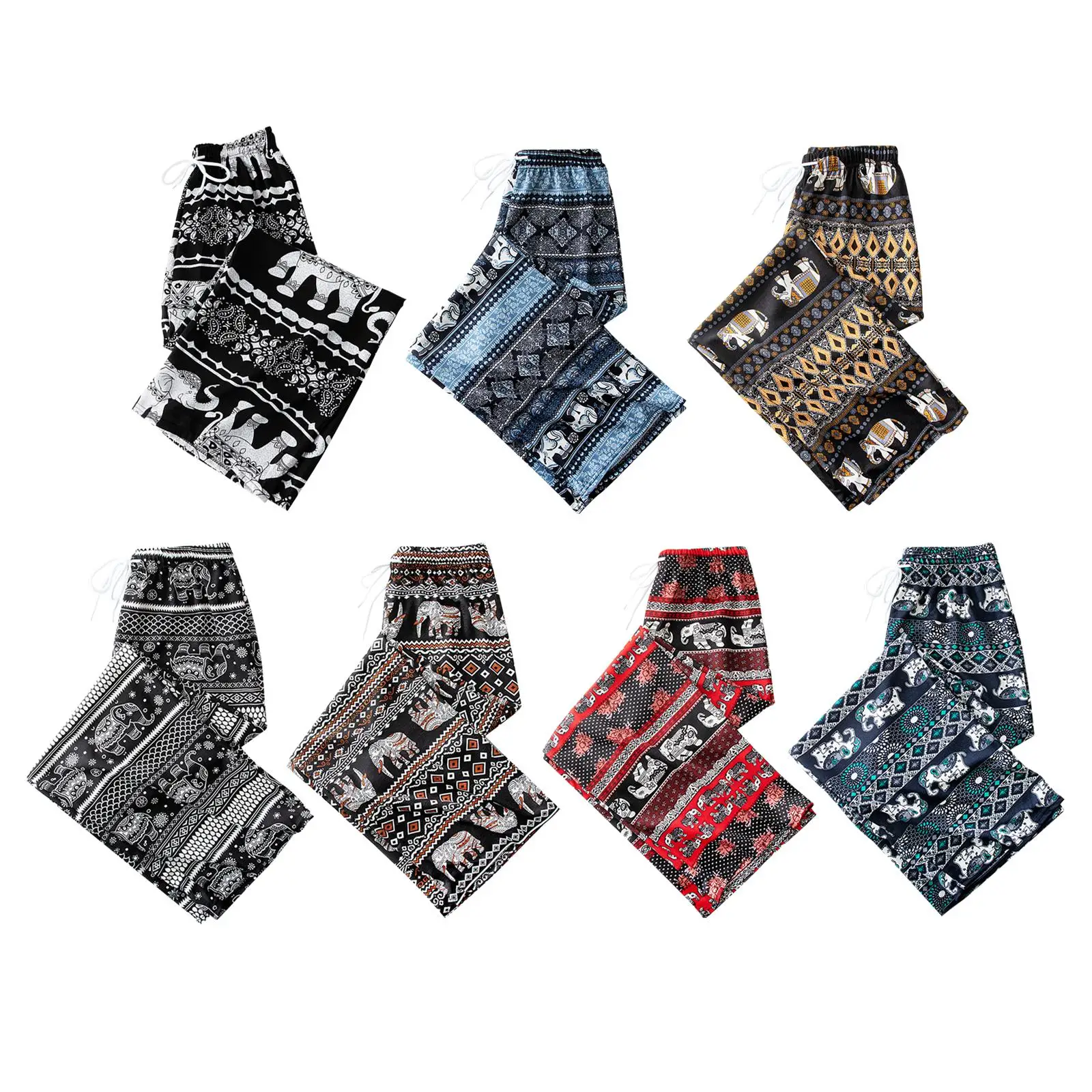 

Harem Pants Women High Waist Outfits Printed Vintage Style elephant Wide Leg Hippie Pants for Beach Men Female
