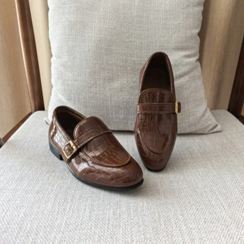 Black Leather Kids Shoes for Party Wedding