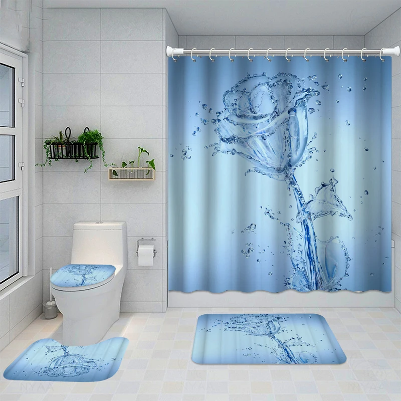 Home Decor Waterproof Shower Curtain Set with 12 Hooks Toilet Covers Seat  Bath Mats for Bathroom non-slip Rug carpet Polyester Fabric Curtain for  Windows Bathroom Accessories