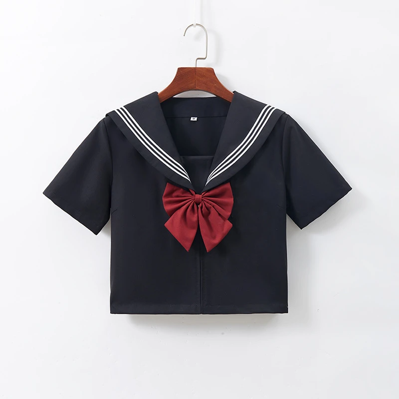 Japanese School Uniform Girls Jk Suit Red Tie Black Three Basic Sailor Uniform Women Long Sleeve Suit Plus Size