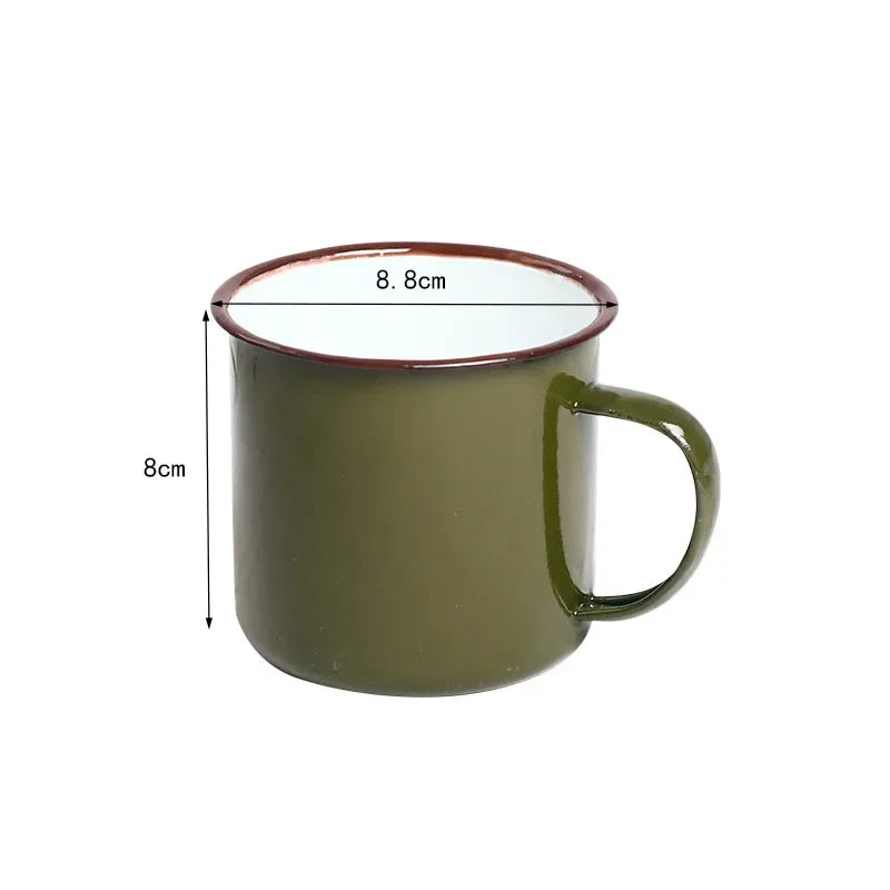 370ml Retro Unbreakable Cookable Heatable Enamel Cup Army Olive Coffee Tea Mug For Kitchen Outdoor Camping Travel Cup Home Decor