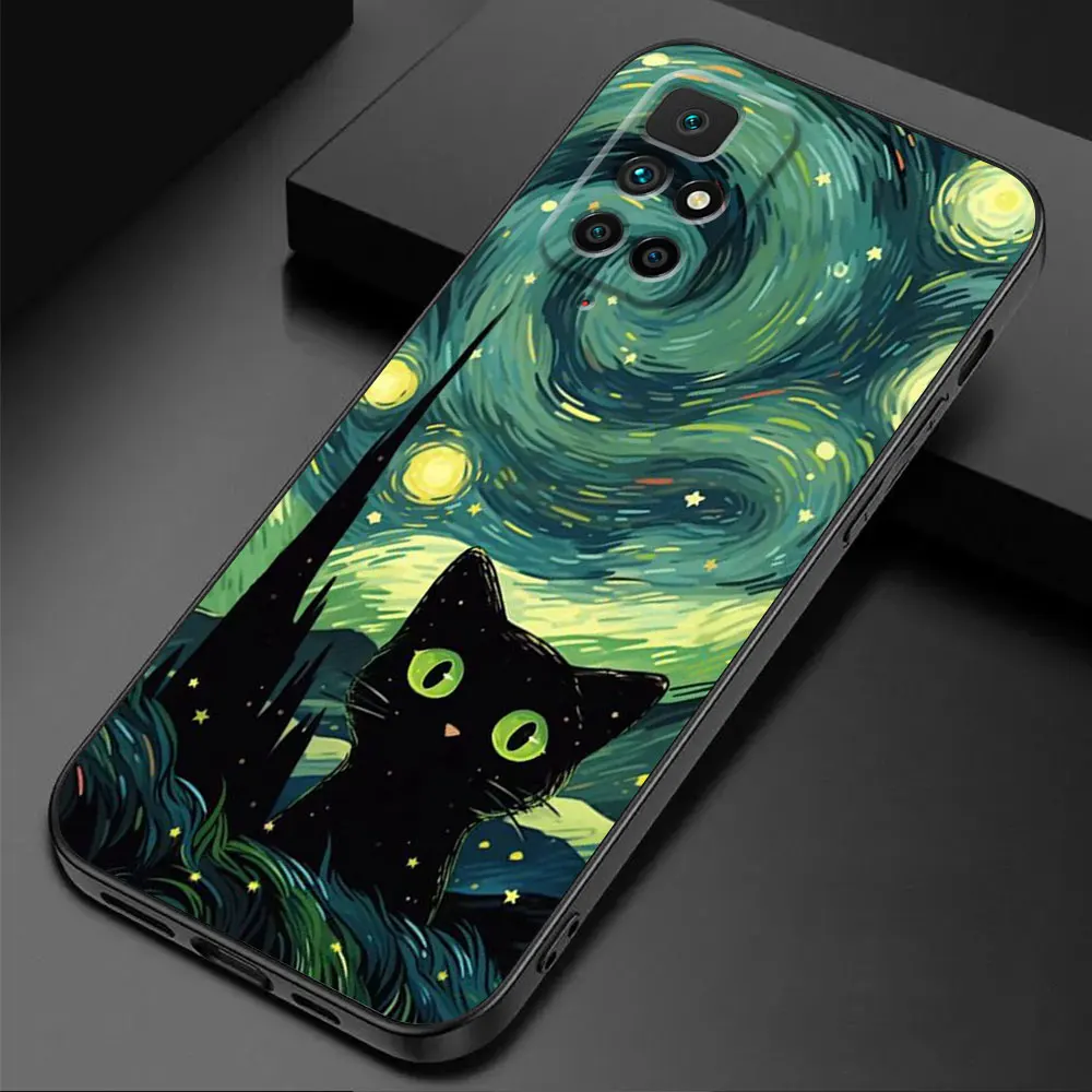 Van Gogh Art Cute Kitty TPU Soft Phone Case Cover