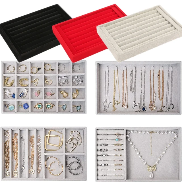 Velvet Jewelry Display Tray Stackable Grid Design Storage Box Portable  Organizer Rings Earrings Rectangular Drawer Storage Plate - Jewelry  Packaging & Display - AliExpress