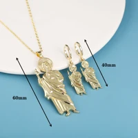 Ensemble de bijoux religieux San Judas pour femme, collier et boucles d'oreilles simples pour fille, fête de mariage, cadeau de bijoux en cone contre-indiqué, 3 pièces 5