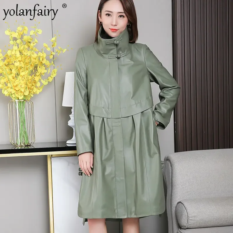 Genuine Leather Coat Women Trenchcoat Natural Sheepskin Jacket Female Extra Large Midium Loose Korean Stand Collar Outwear 8XL F