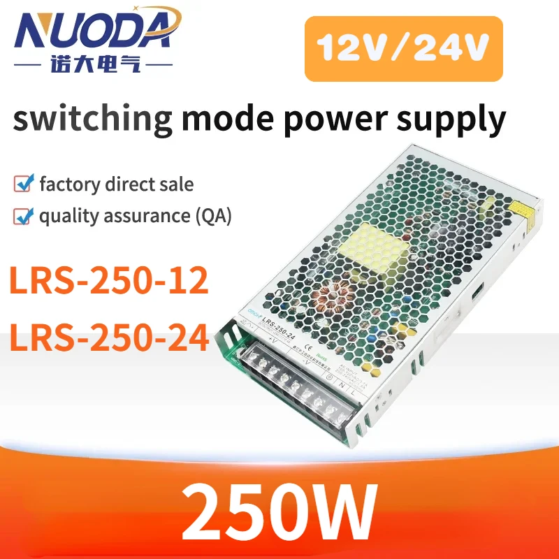 SMPS 스위칭 전원 공급 장치 LRS-250, 과부하 보호, 단일 출력, 소형 볼륨 변압기, 슬림형, 250W, 12V, 24V, 10A, 21A