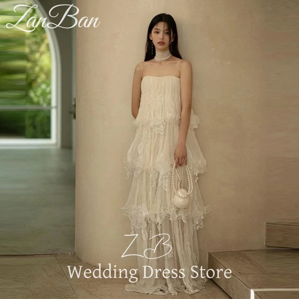 ZanBan Spaghetti Straps Soft Tulle Layered Korea Wedding Dresses Photo shoot Tiered Fairy Bridal Gowns Party Evening Customized