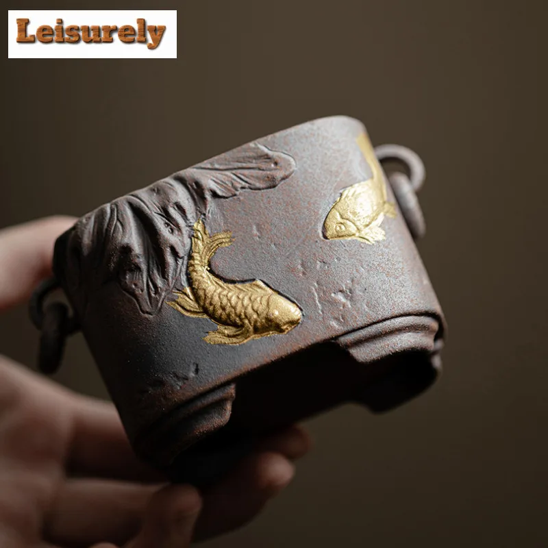 Gold Koi Fish Fragrance Insertion Holder Chinese Aromatherapy Stove Four Legged Art Thread Incense Stand Home Desktop Ornament