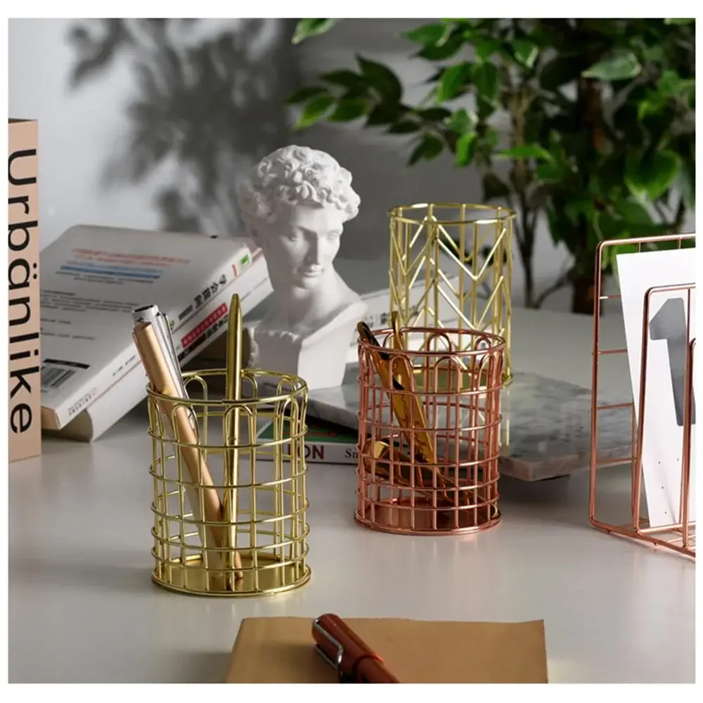 Metal Mesh Square Desktop Pencil Holder Makeup Sorting Storage Organizer Black Silver Gold Holder Stationery Supplies Basket 4