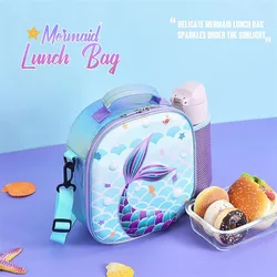 Mermaid Lunch Bag 3D Insulated Lunch Box for Girls School Picnic Lunch Shiny Crossbody Waterproof Reusable Lunch Tote Handbag