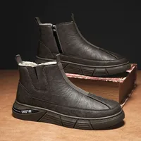 Winter Shoes Man Ankle Platform Brown Leather Zip Up Snow Boots for Men Booties New in Work Fur Brands Thick Plush Anti Slip