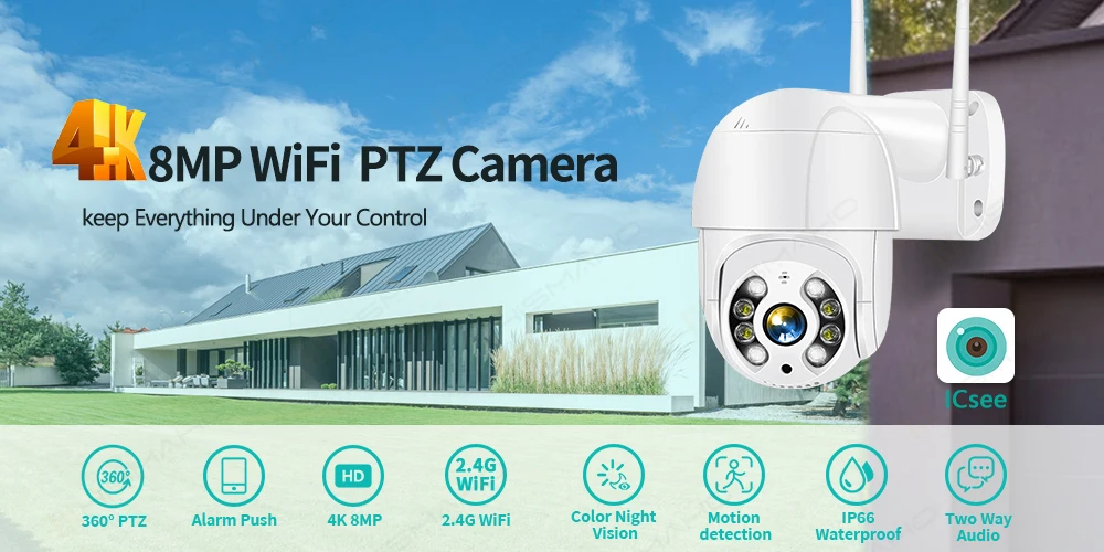 4K 8MP WiFi IP Camera Outdoor PTZ Video Surveillance Cam 5MP Security CCTV Mini Dome 3MP Alexa Voice Control iCsee Onvif HD wireless cctv camera