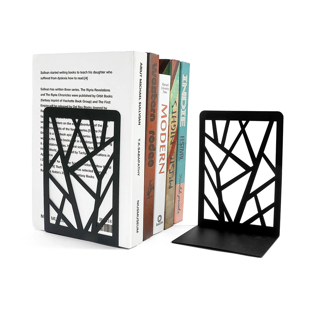 Book Stand 2 Pcs Irregular Polygon Book Ends Heavy Book Stand for Parents to Child Gift Home Desk Offices Iron Ends Stationer