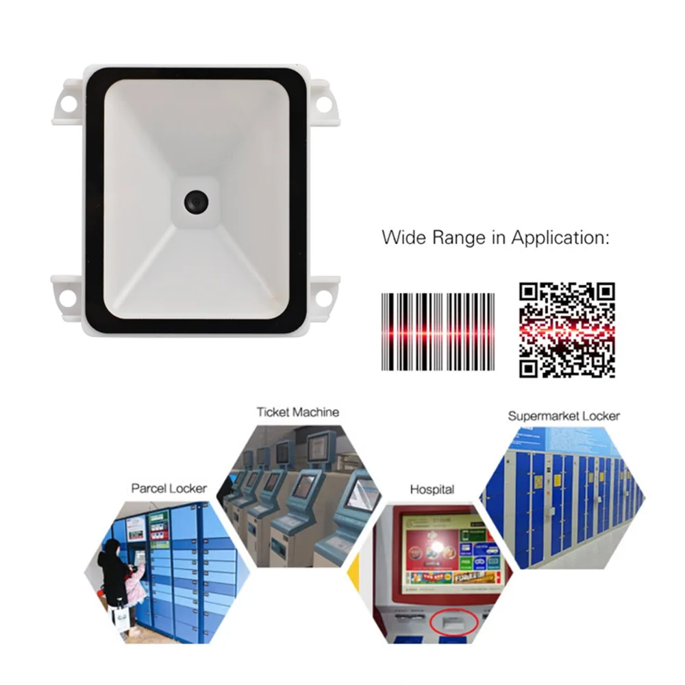 1D 2D Barcode Scanner USB QR Reader RS232 TTL Interface for Kiosk Small Fixed Mount Vending Machine