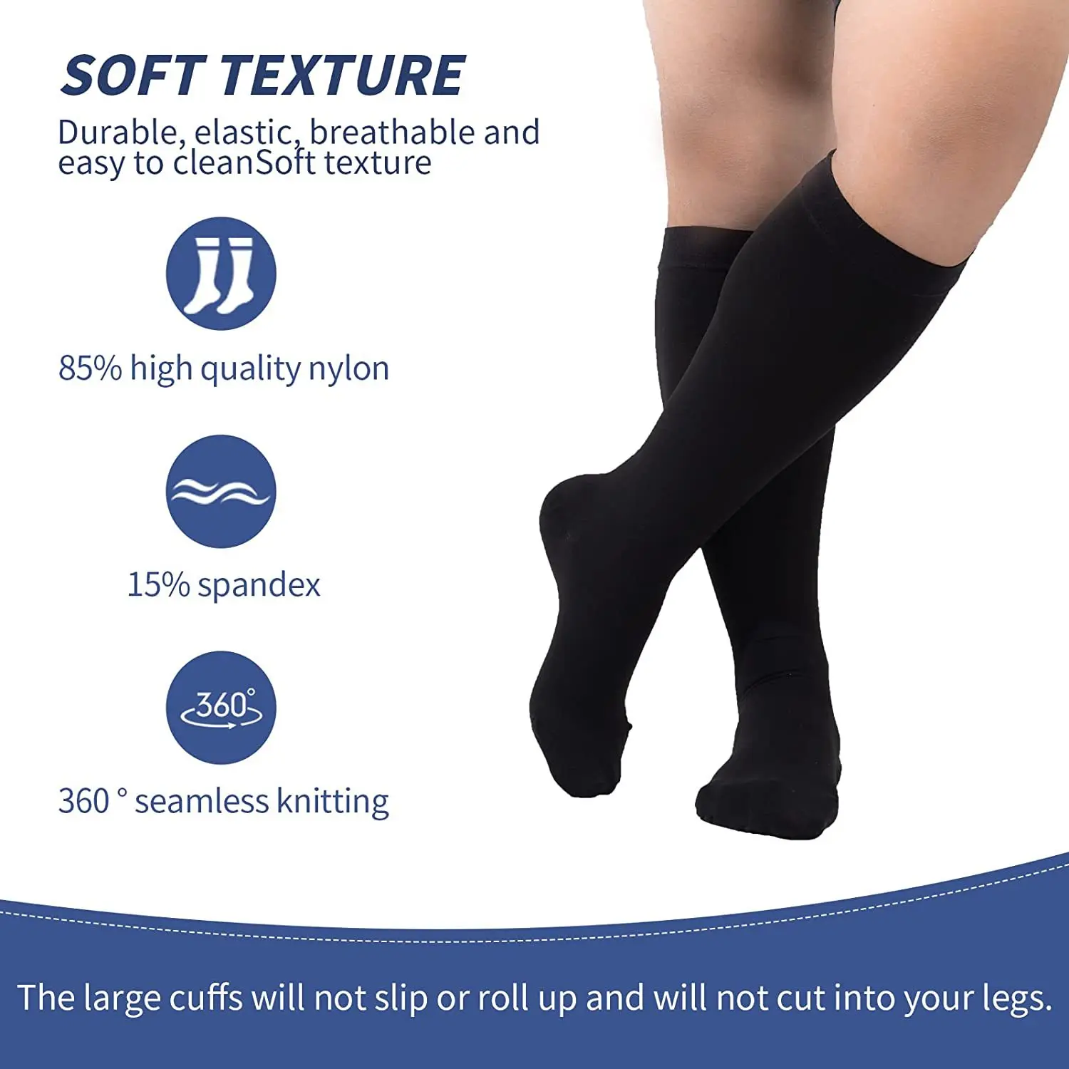 4XL Enlarged Compression Socks Solid Color Men's Diabetes Varicose Vein Sports Socks Women's Bicycle Running