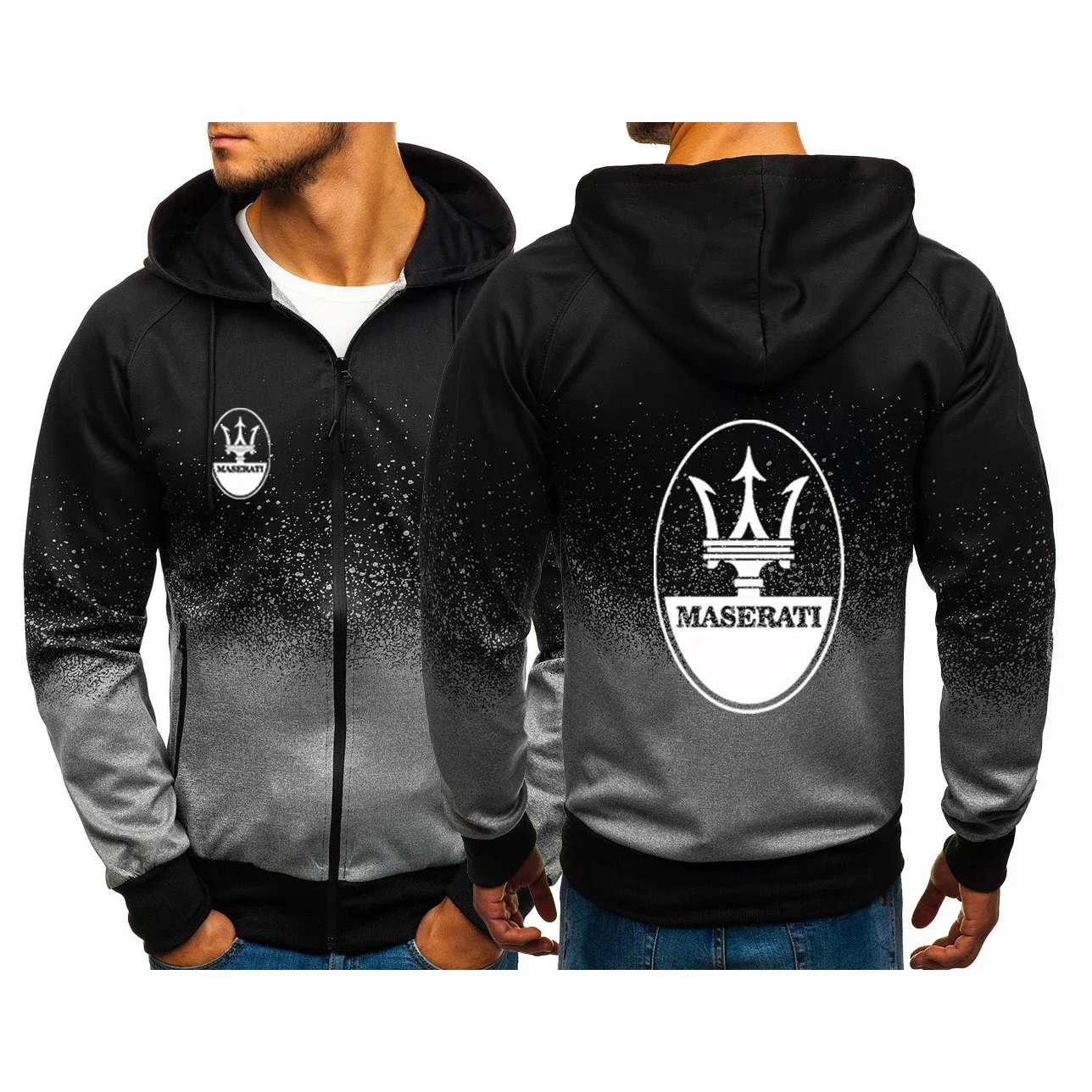 

Racing Car For Maserati 2024 Men New Brand Spring and Autumn Printing Casual Harajuku Zipper Fashion Gradient Color Coat