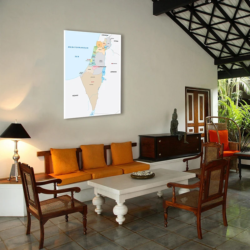 100*150cm The Israel Administrative Map In English Non-woven Canvas Painting Wall Art Posters Home Decor School Supplies