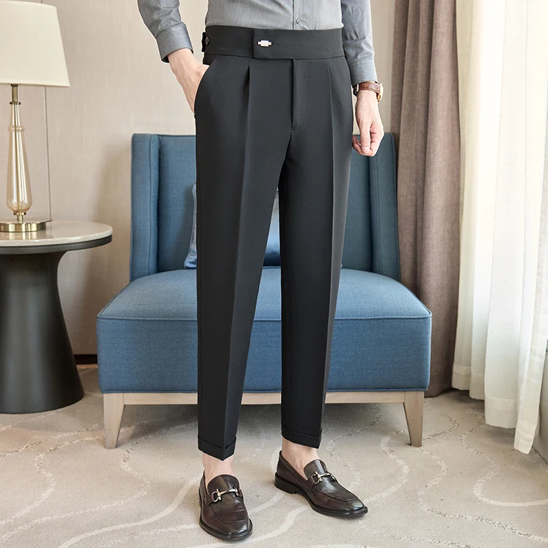 2025 Fall/winter New Waistband Elastic Naples Design Suit Pants for Men,Chocolate Brown Fashion Versatile Men's Casual Truousers 5
