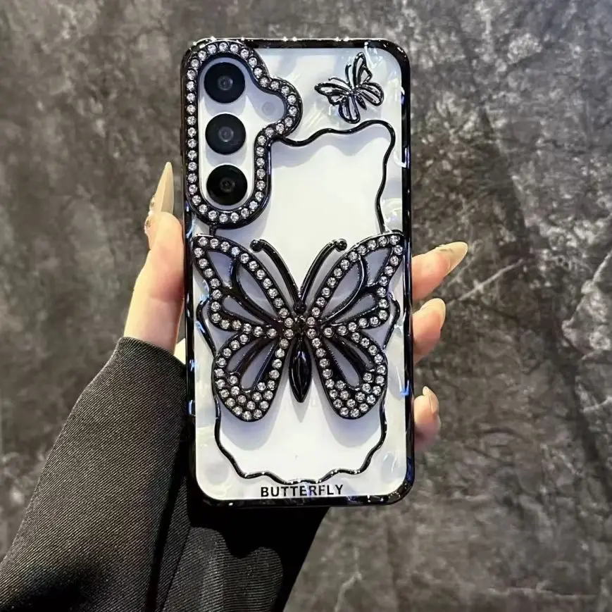 Luminous Diamond Butterfly Clear Phone Case Cover