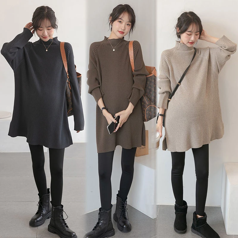 9958# Autumn Winter Dense Knitted Maternity Sweaters Loose Warm Shirts Clothes for Pregnant Women Pregnancy Pullovers Tops