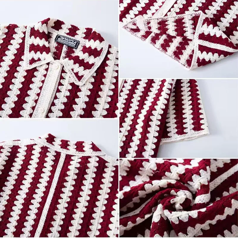 Men's French Retro Striped Knit Polo Shirts Sweater Crochet Flower Short Sleeve Tops Summer Hollow Polo Shirt For Male Outerwear 11 Scfd935bddddf4f9696f40cc7dca53030n