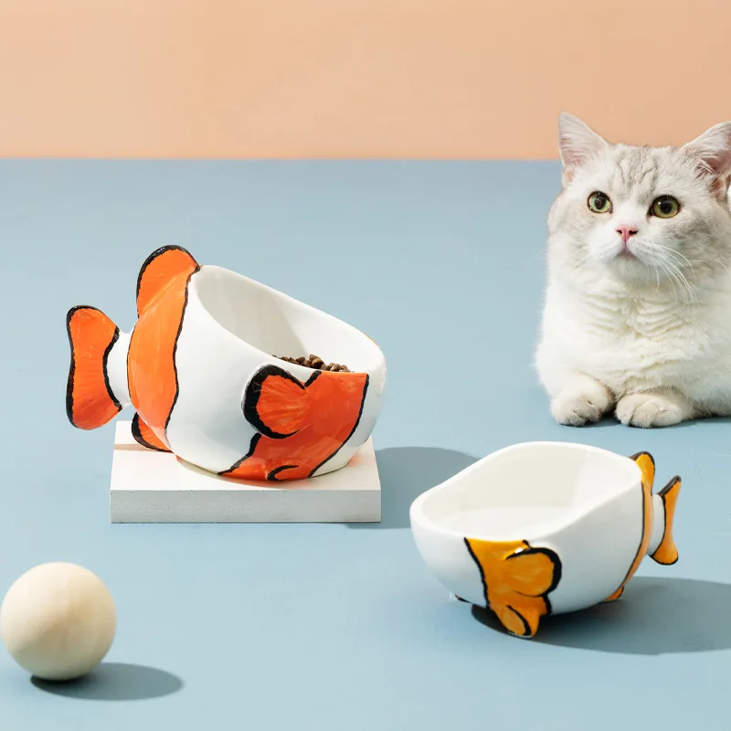 CatCeramicBowlCuteCartoonPetFoodWaterFeedersCatsLargeCapacityDrinkingEating
