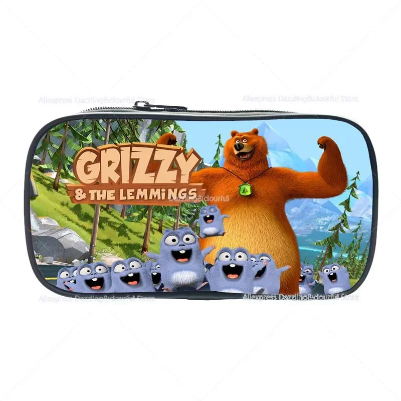 Cartoon Grizzy and the Lemmings Pencil Box Kids Cute Students Pencil Case Boys Girls Anime Pen Bags Children Gift 4