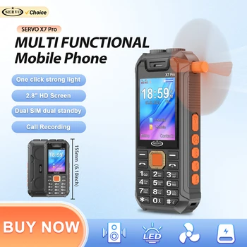 SERVO X7 PRO Small Fan Feature Mobile Phone 2 SIM Standby Loud Speaker Magic Voice Call Recording Power Bank Cellphone Desk Lamp