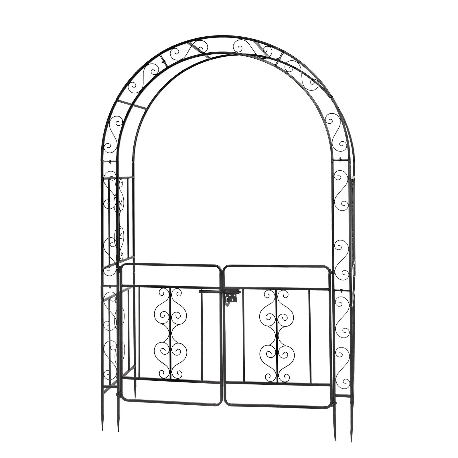 134.5x58.5x213cm Double Layer Arc Roof Iron Arch Door - Black Wrought Iron Courtyard Decoration 4