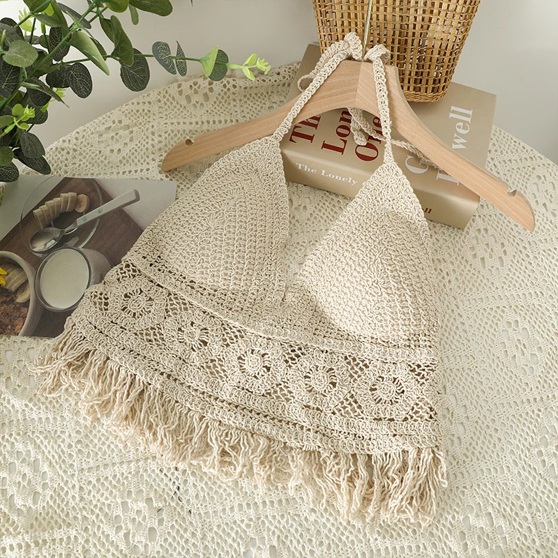 Mulheres 2 Peça Outfit Set Boho Oco-Out Crochet Knit Halter Bras Top e  Assimétrico Borla Mini Saia Praia Cover Up - AliExpress