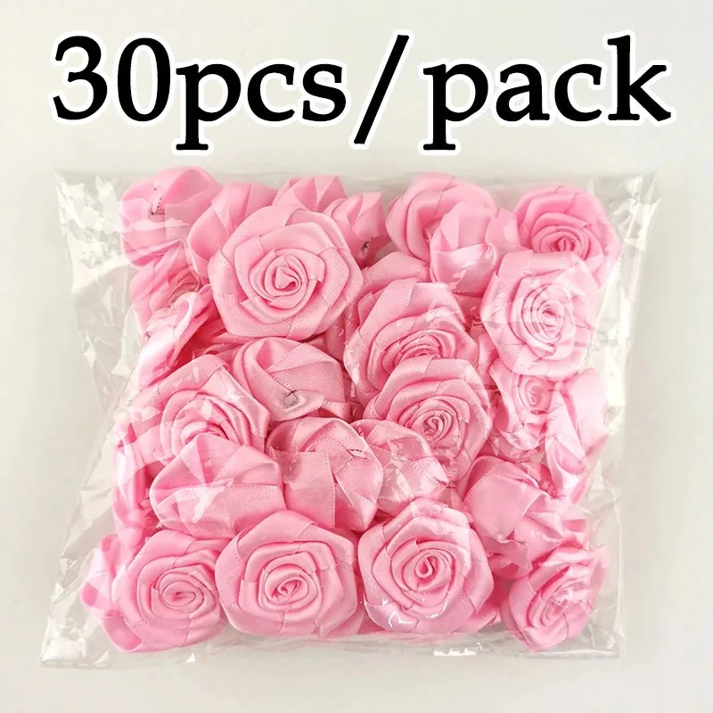 (30Pcs/pack) 40mm Mini High Quality Satin Rosette For Wedding Party Clothing Decoration Handmade DIY Ribbon Crafts Supplies