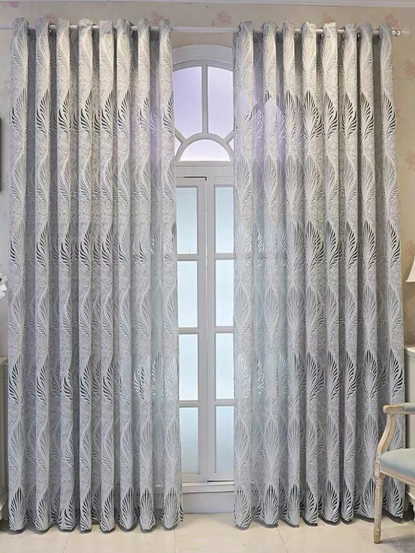 Leaf Embossed Perforated Blackout Curtains for Living Room Decoration