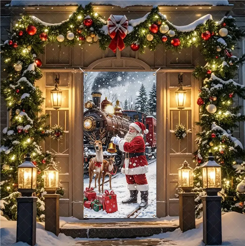 Weihnachten Santa und Elch Thema Hintergrund Nuss Cracker Schneemann Tür Banner Indoor Outdoor Veranda Tür Abdeckung Fotografie Hintergrund – Detail 17
