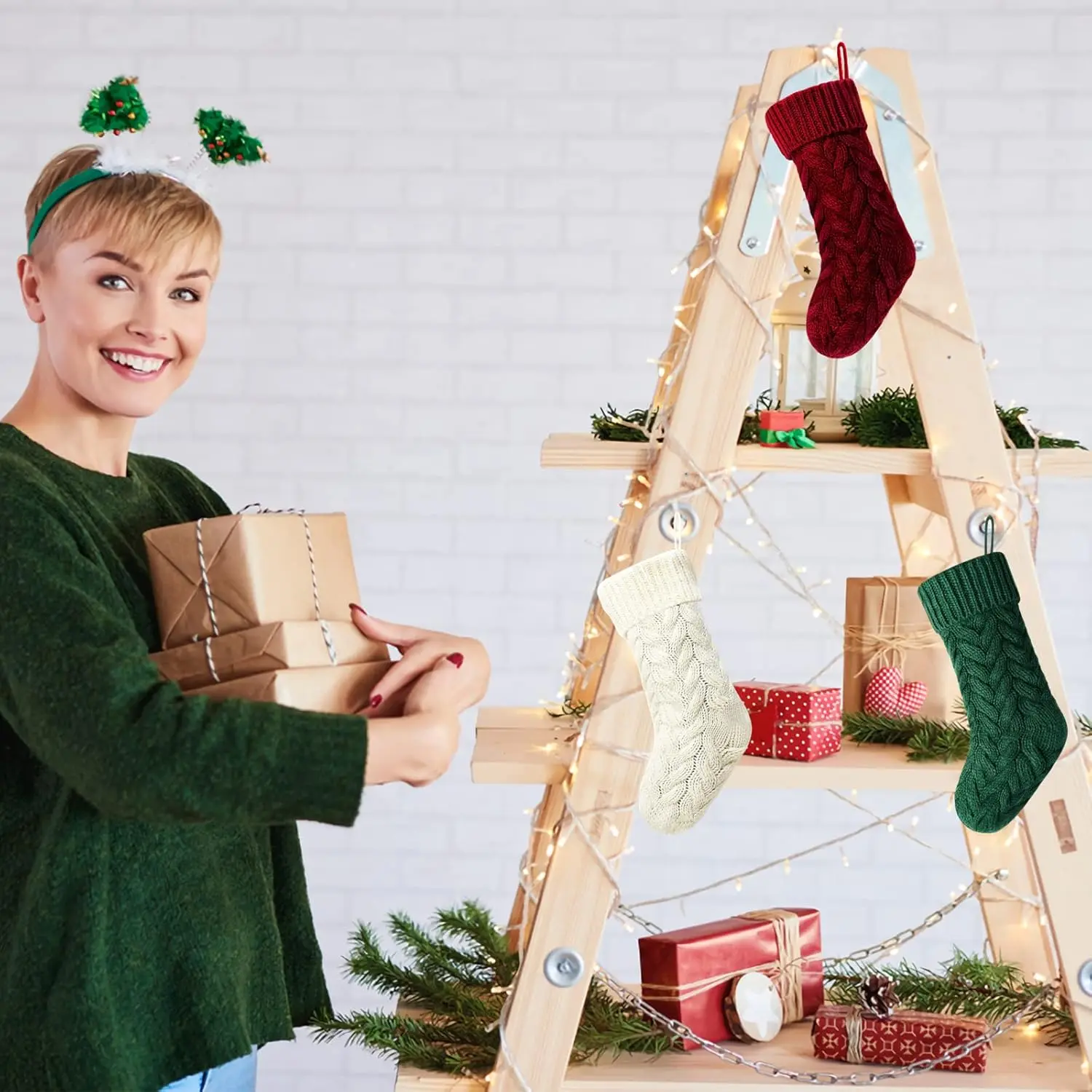 4/6PCS Christmas Stockings Knit Xmas Stockings 18 In Large Fireplace Hanging For Holiday Christmas Tree Party Decor