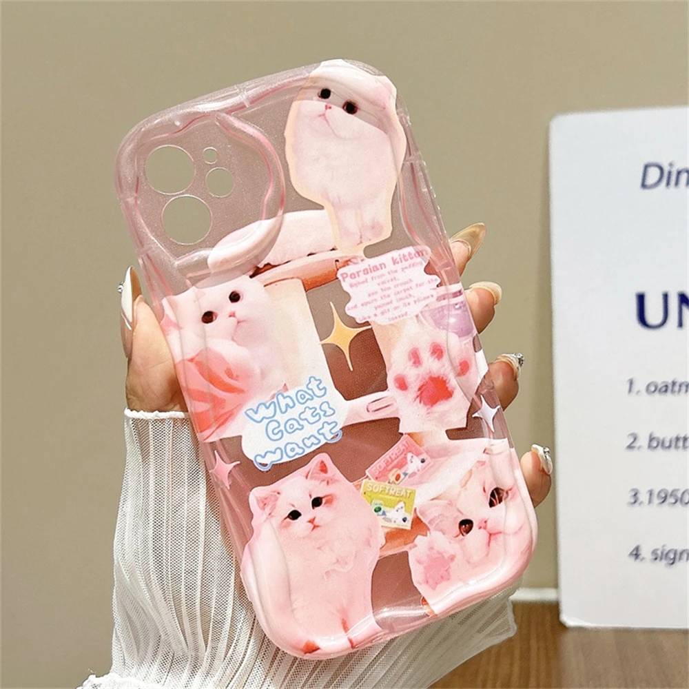 Charming Korean Lovely Cat Pink 3D Wave Soft Silicone Phone Case