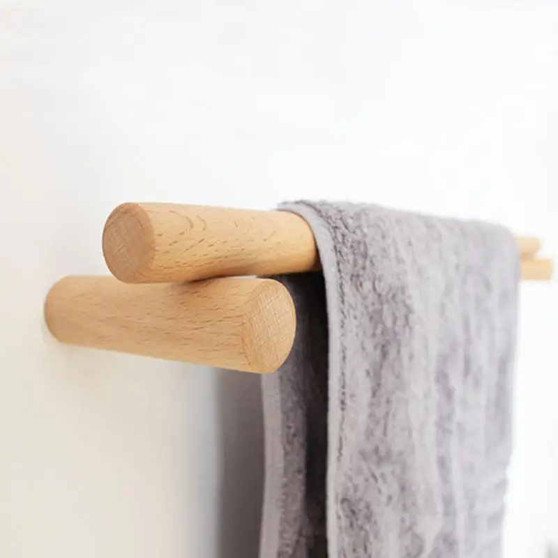 Wall-mounted Wooden Towel Rack Bath Towel Bar Hanger Bathroom Hanging Holder For Home Kitchen Storage Self