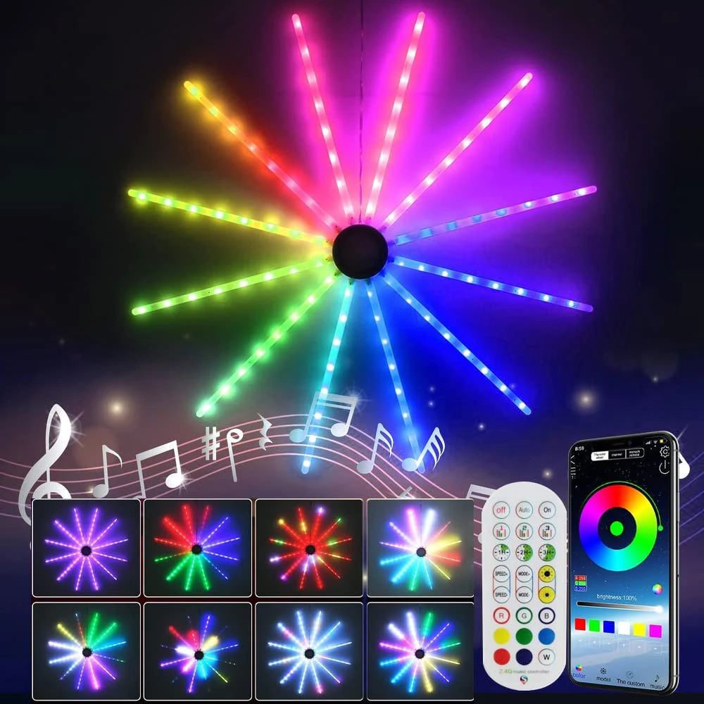

Smart Firework LED Strip Light Kit with Music Sound Remote Control Dream Color Neon Lights for New Year Christmas Bedroom Decor