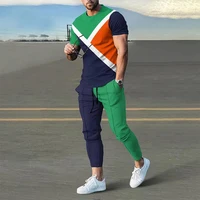 Summer New O Neck Harajuku Y2K Printing Tee Casual Fashion Pants Set Hombre Perspective Patchwork T-shirt Top Sporty Trousers 1